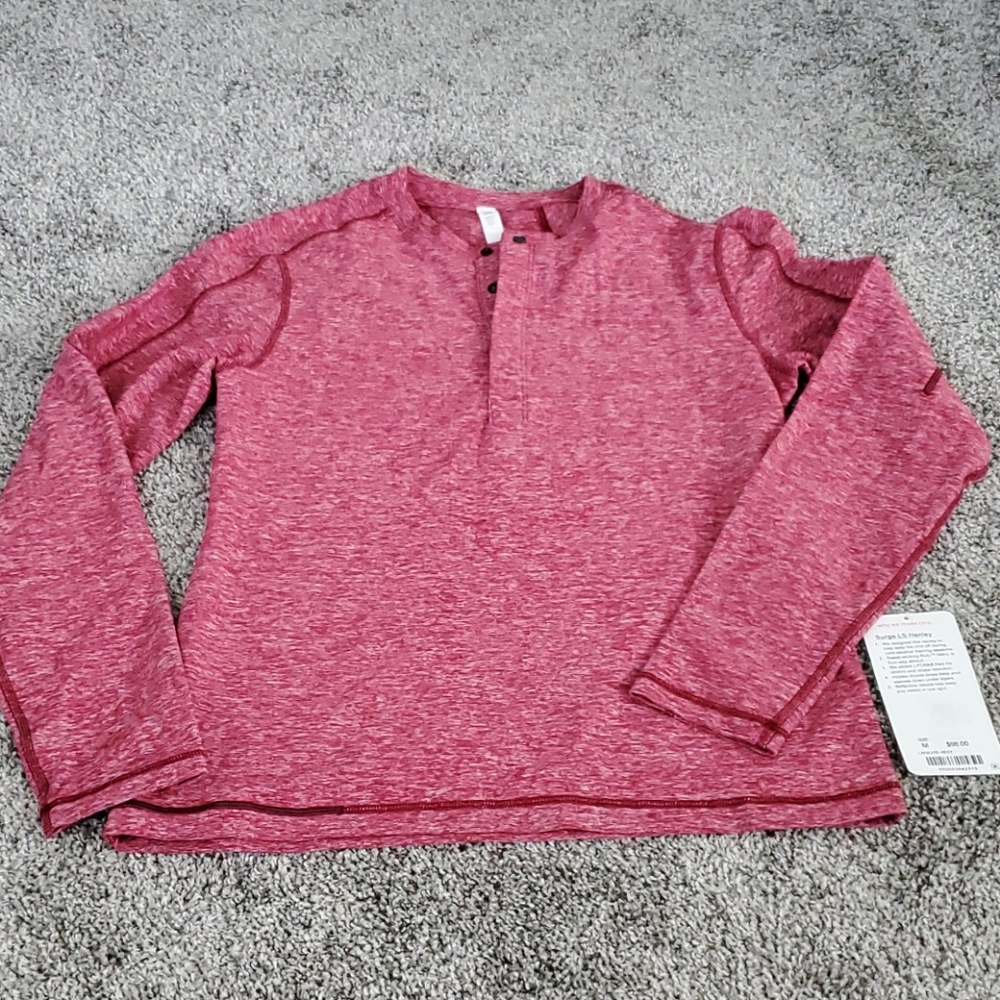 Lulu Lemon- Men's Surge LS Henley - Red - Sz M NWT